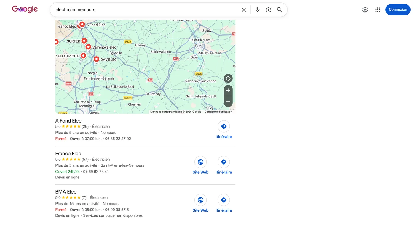 BMA Elec dans le pack local Google pour la recherche « électricien nemours »