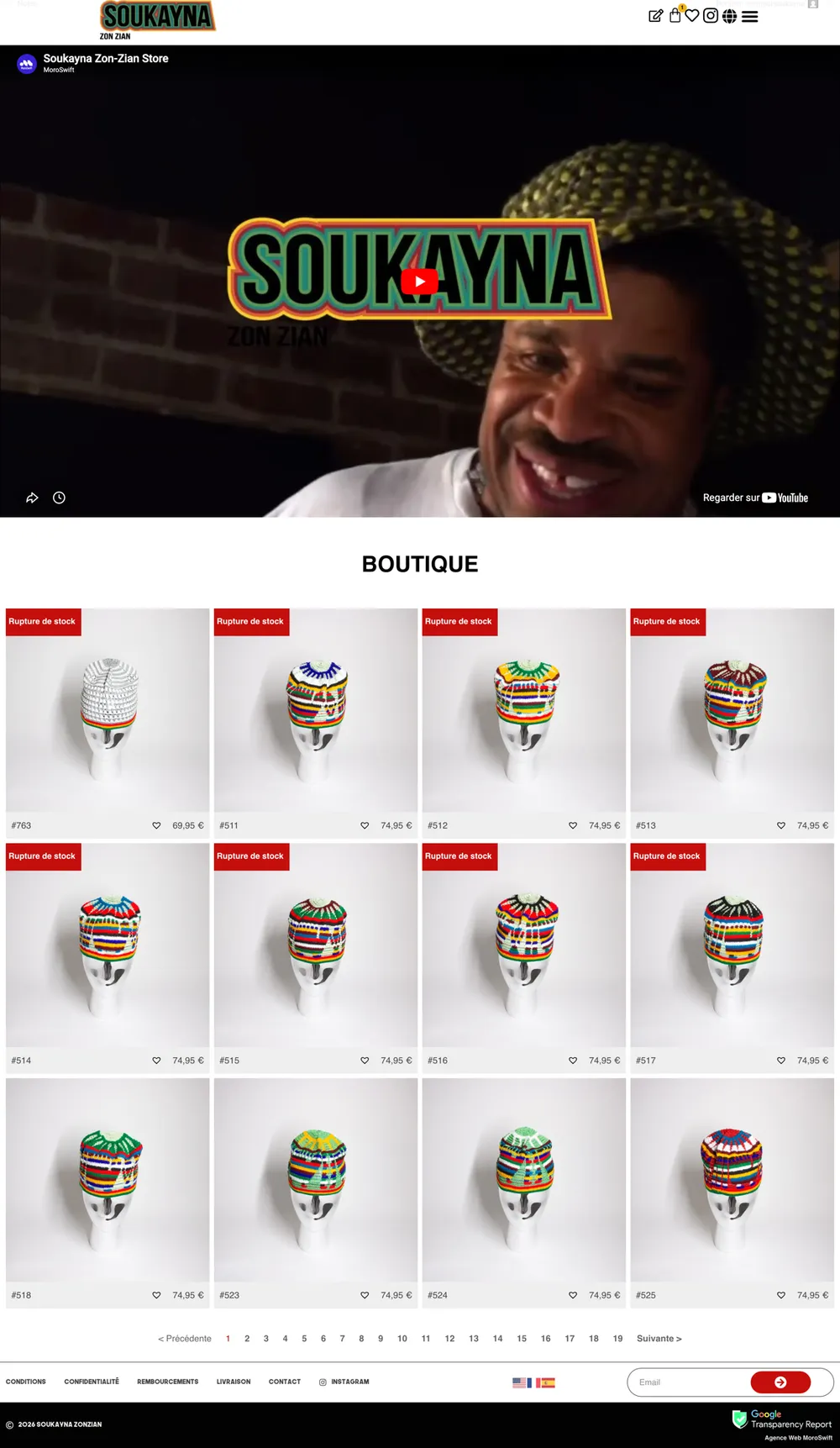 Ancienne version de la boutique Soukayna Zon Zian, simple grille de produits
